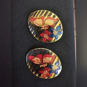 Vintage Cloisonné Butterfly Earrings Clip on